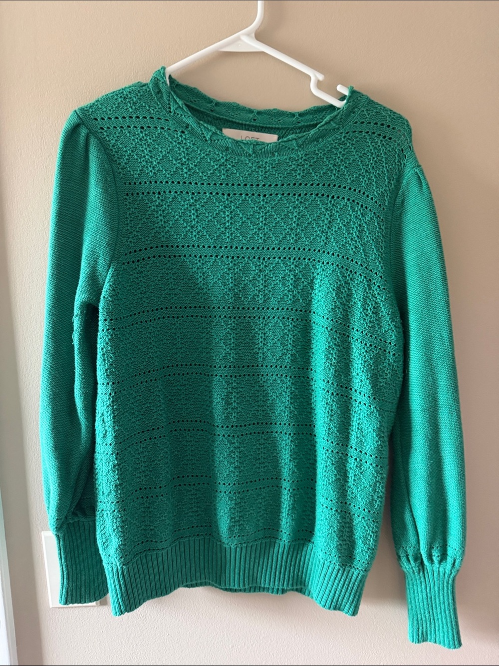 LOFT Teal Open-Knit Crewneck Sweater